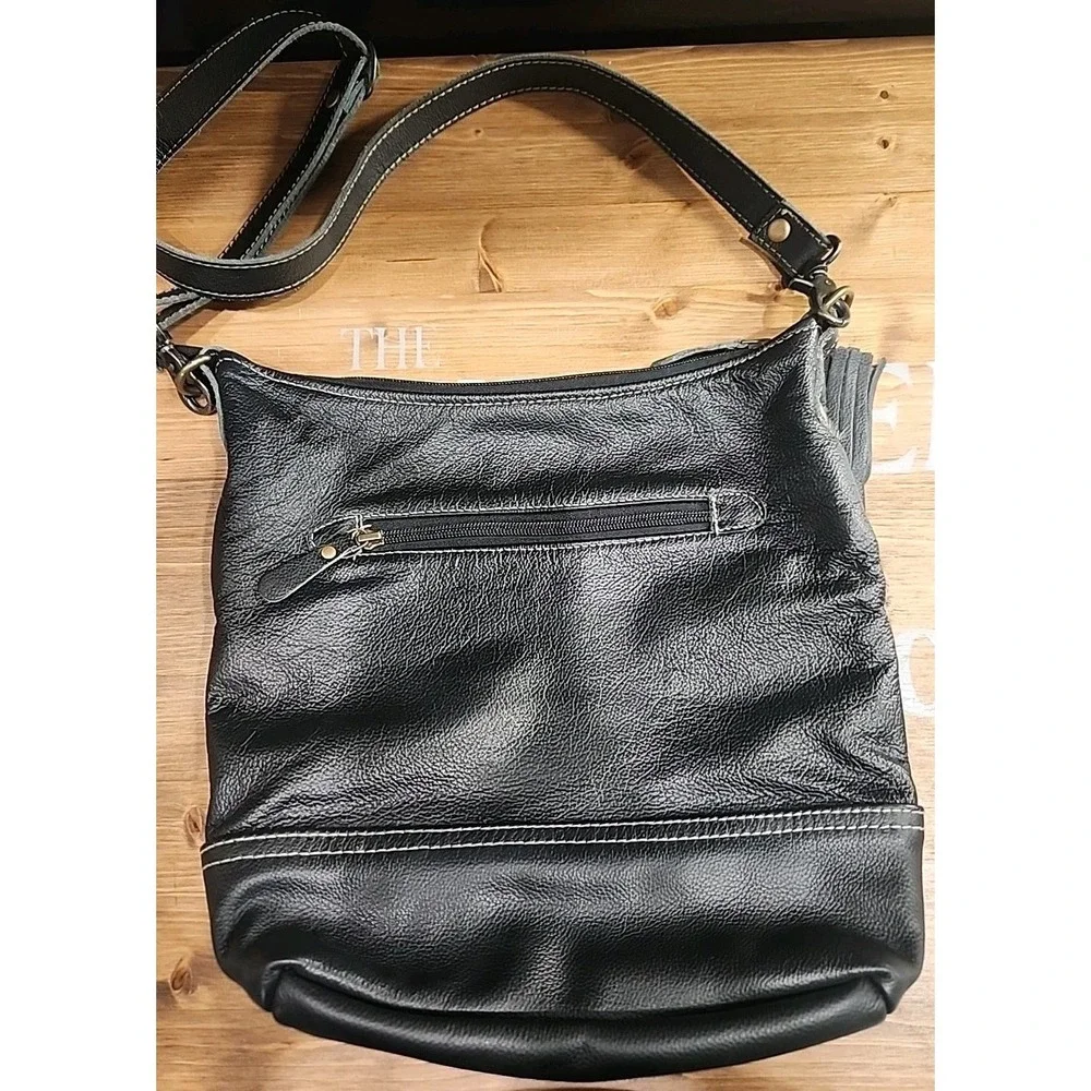 Myra Bag Multi Colored Black White‎ Cow Hide & Leather 12 X 13 X 4 Zip Top